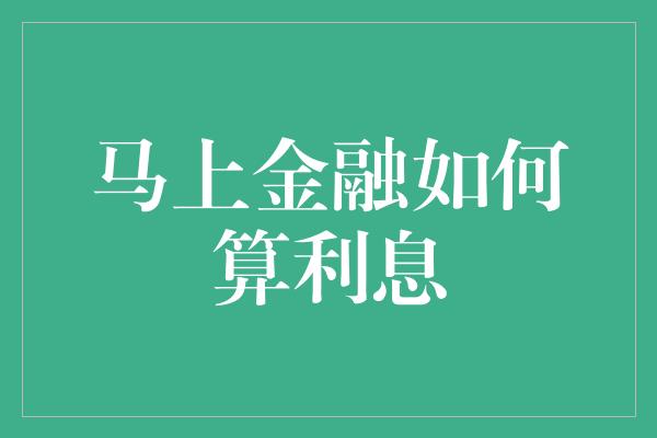 马上金融如何算利息