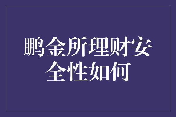 鹏金所理财安全性如何