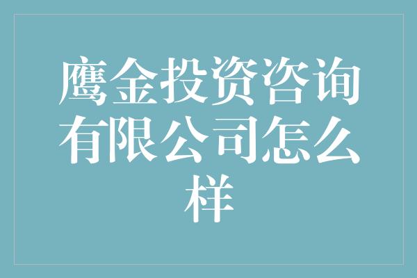 鹰金投资咨询有限公司怎么样