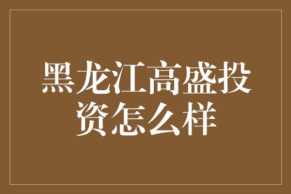 黑龙江高盛投资怎么样