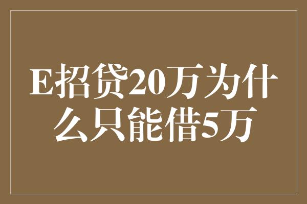 E招贷20万为什么只能借5万