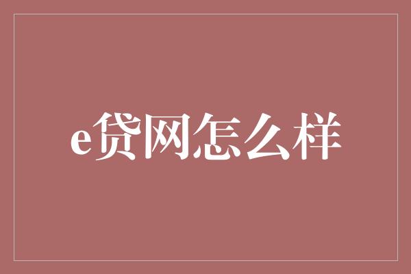 e贷网怎么样